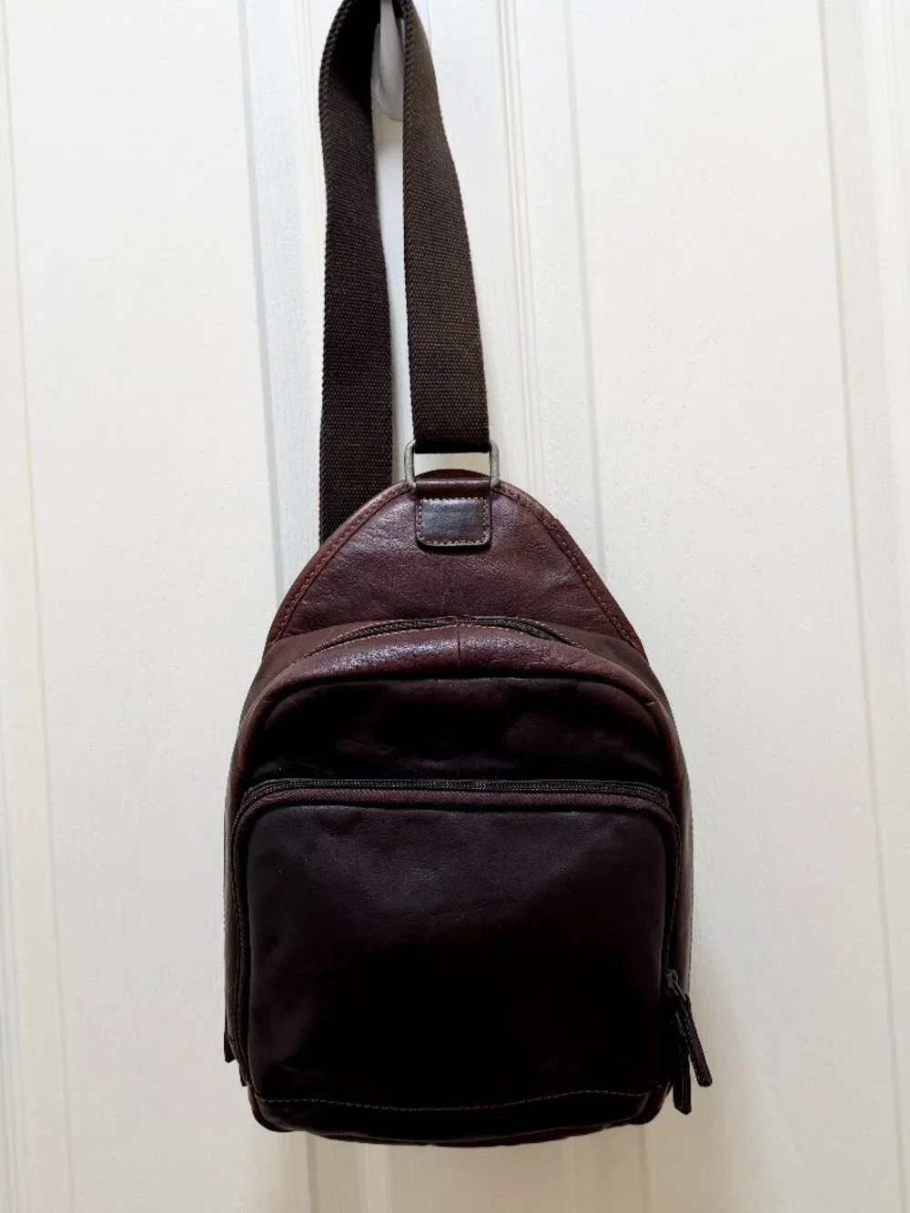 Jack Georges Leather Crossbody Backpack Brown Zip Closure Adjustable Strap Boho